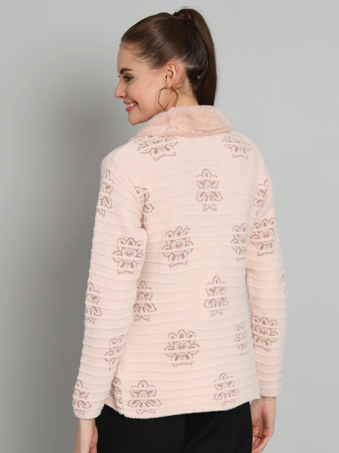 Peach Floral Soft Woollen Shrug