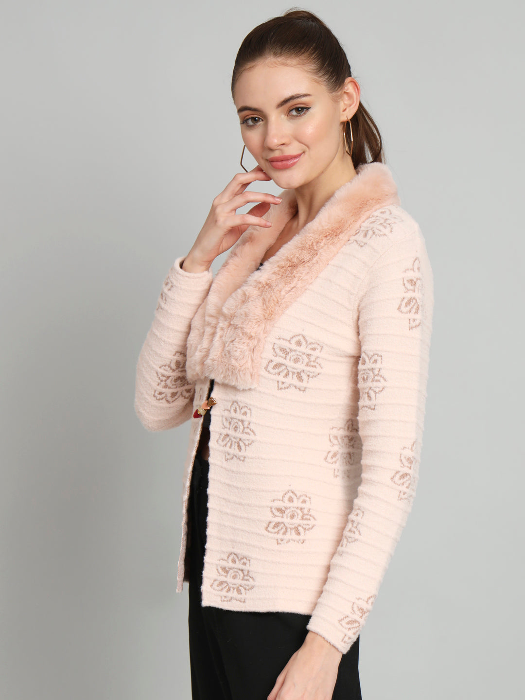 Peach Floral Soft Woollen Shrug