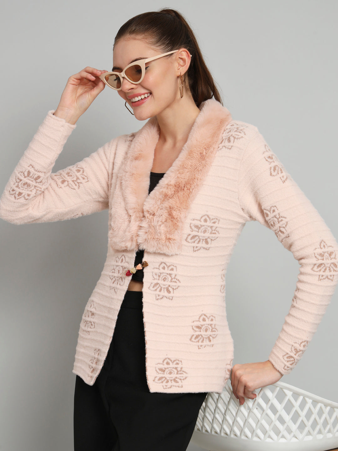 Peach Floral Soft Woollen Shrug