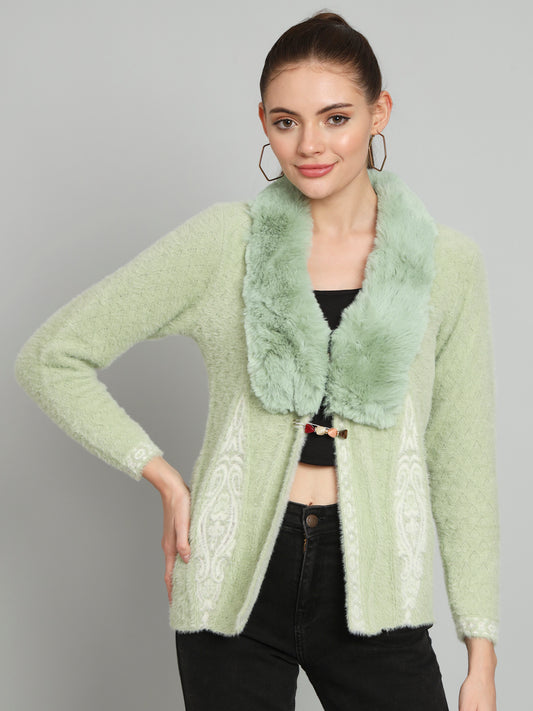 Green Printed Fur Shrug