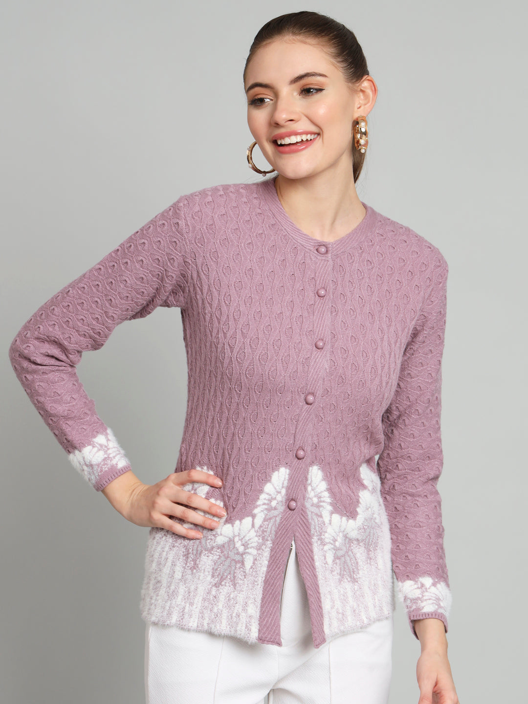 Purple Short Knitted Cardigan