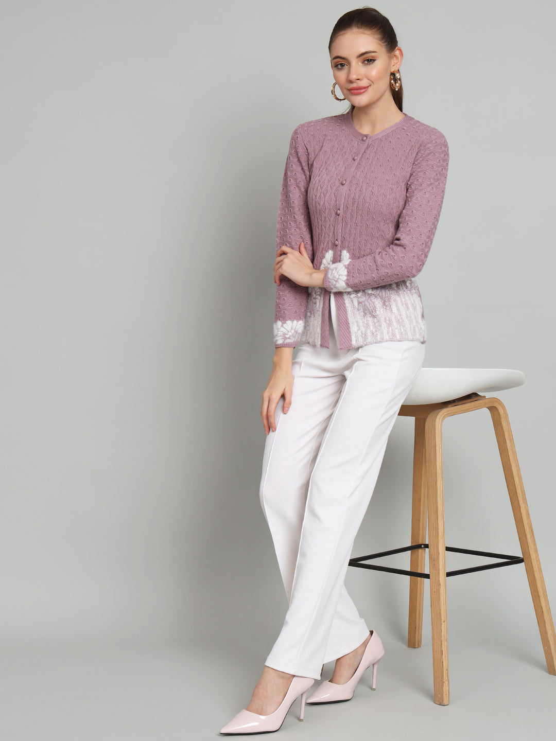 Purple Short Knitted Cardigan