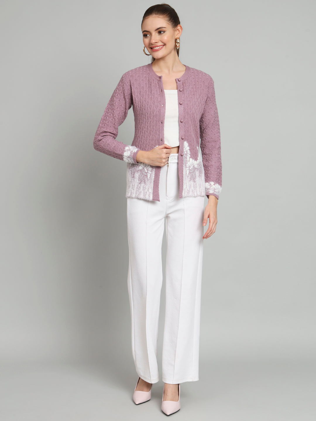 Purple Short Knitted Cardigan