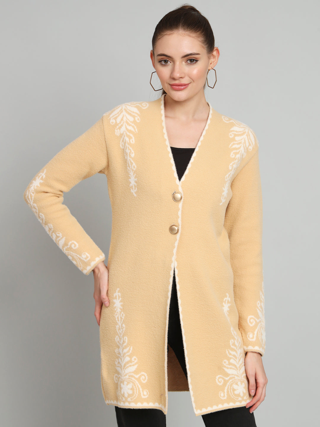 Broowl Beige Woollen Longline Cardigan