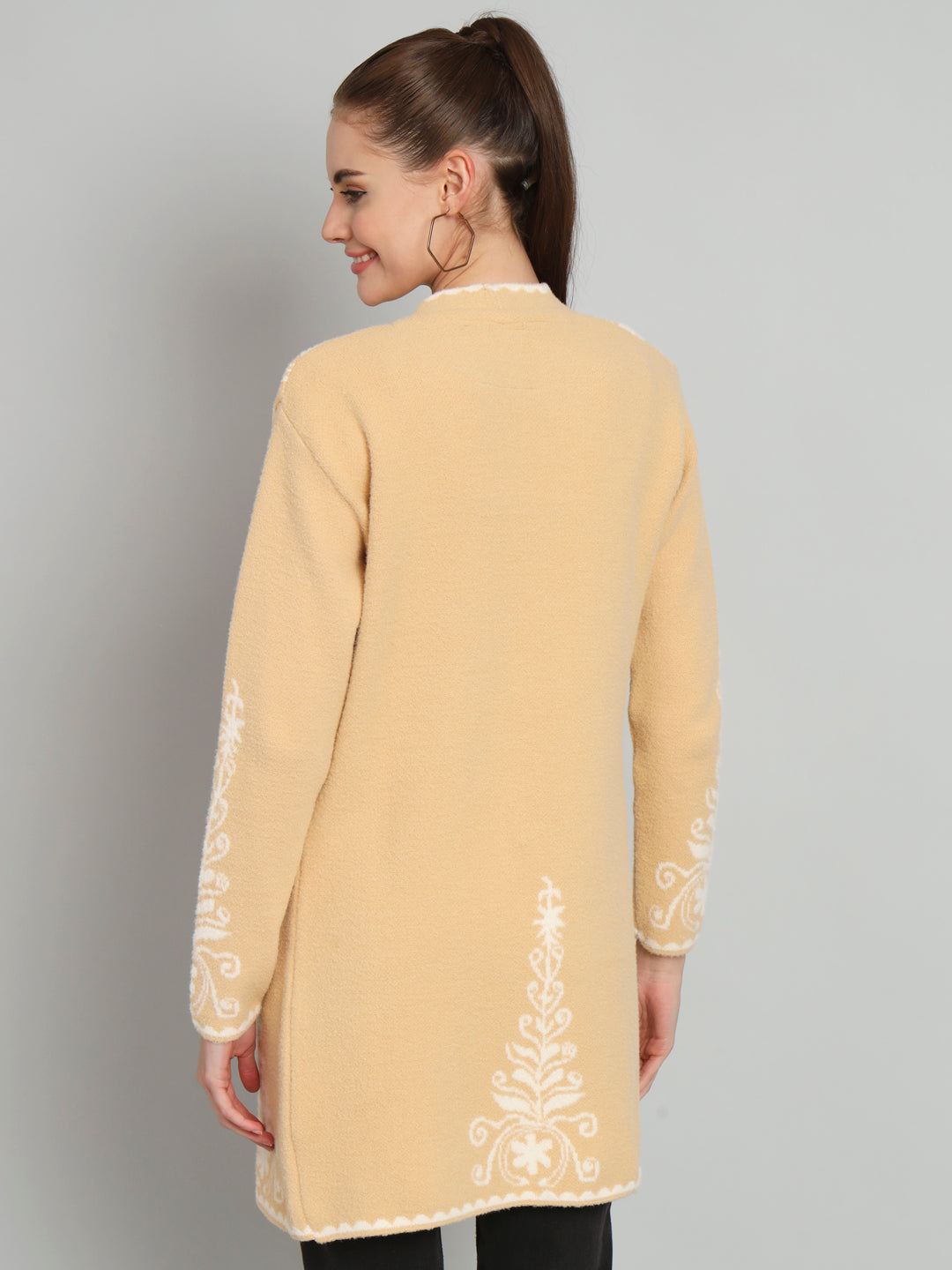 Broowl Beige Woollen Longline Cardigan