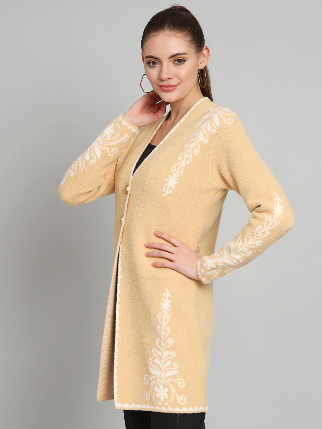 Broowl Beige Woollen Longline Cardigan