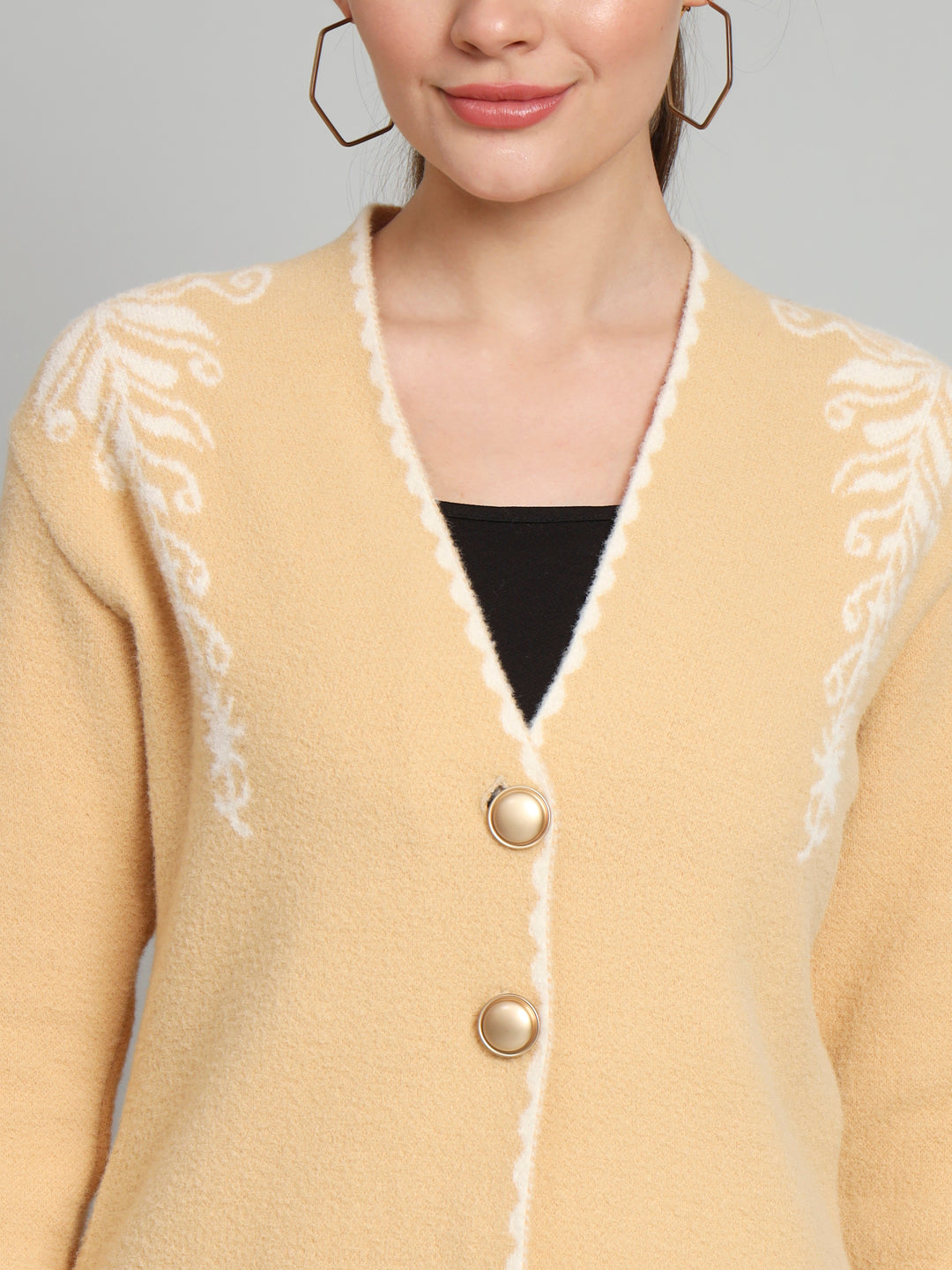 Broowl Beige Woollen Longline Cardigan