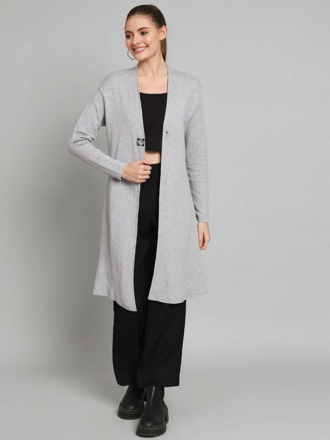 Grey Longline Woollen Shrug