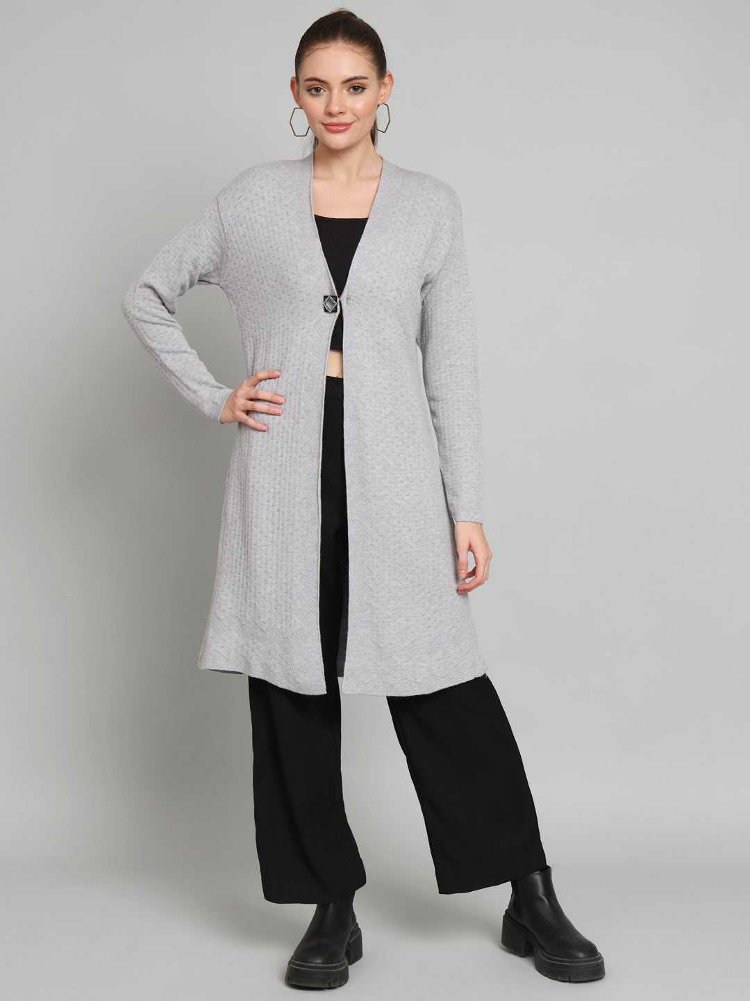 Grey Longline Woollen Shrug