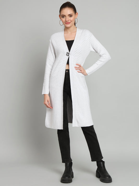 White Solid Longline Cardigan