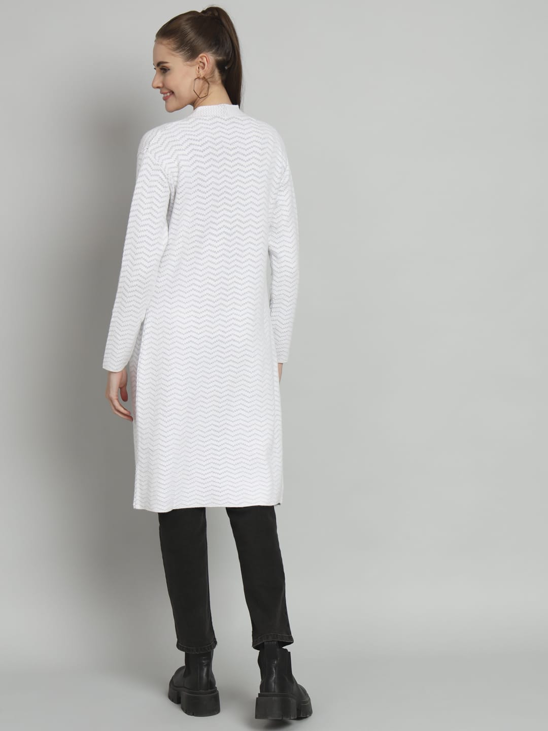 White Solid Longline Cardigan