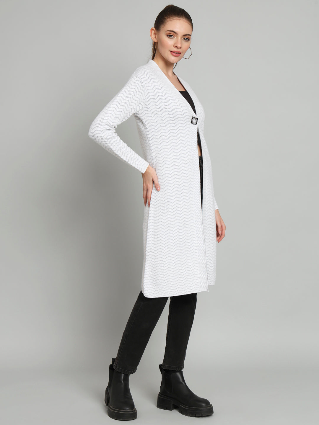 White Solid Longline Cardigan