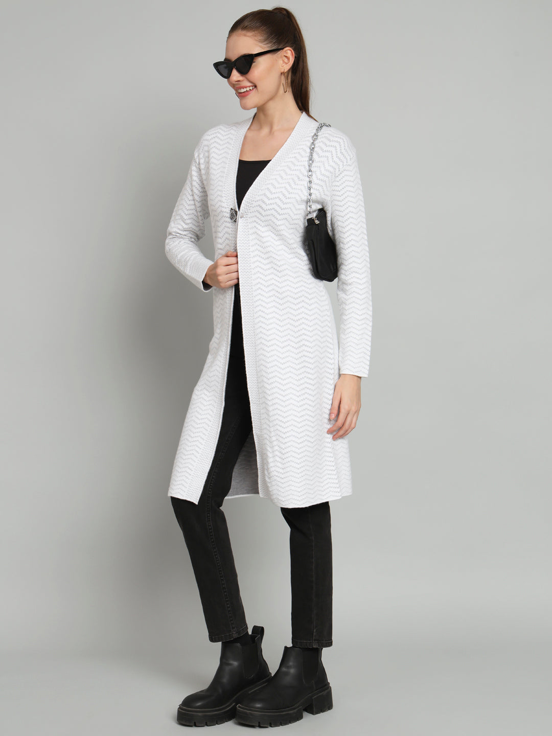 White Solid Longline Cardigan