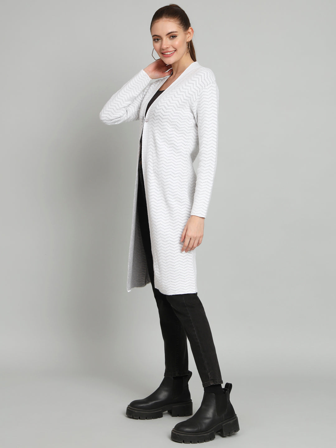 White Solid Longline Cardigan