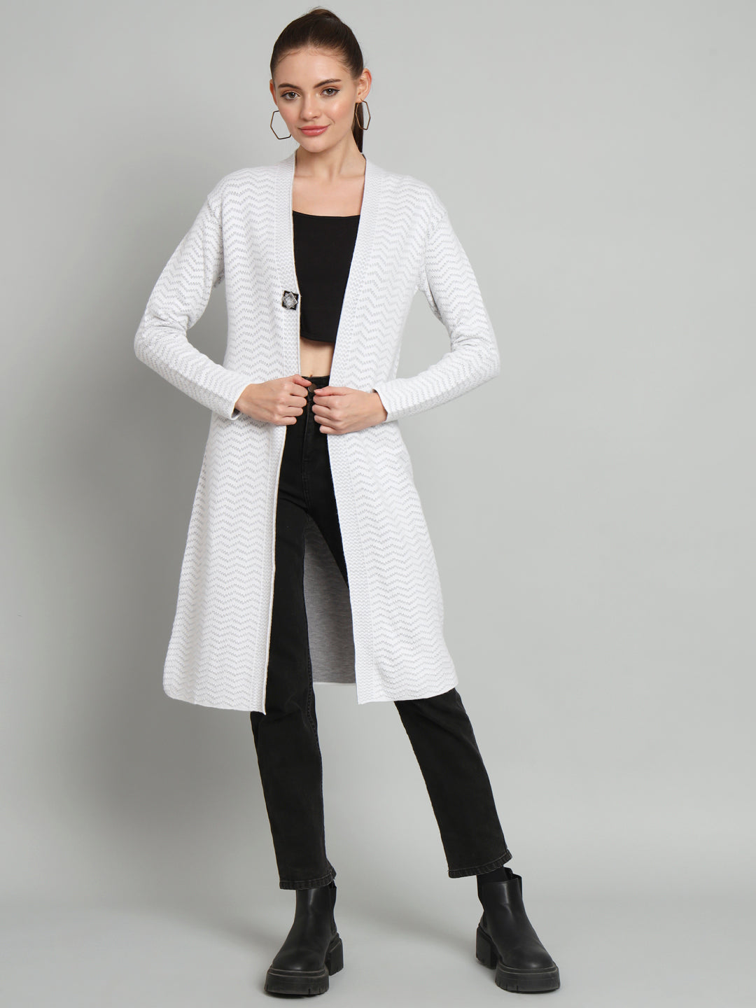 White Solid Longline Cardigan