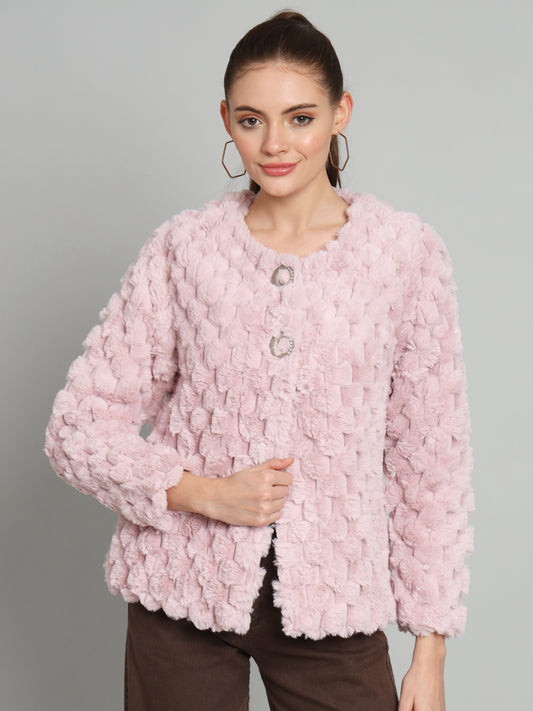 Lavender Woollen Fur Jacket