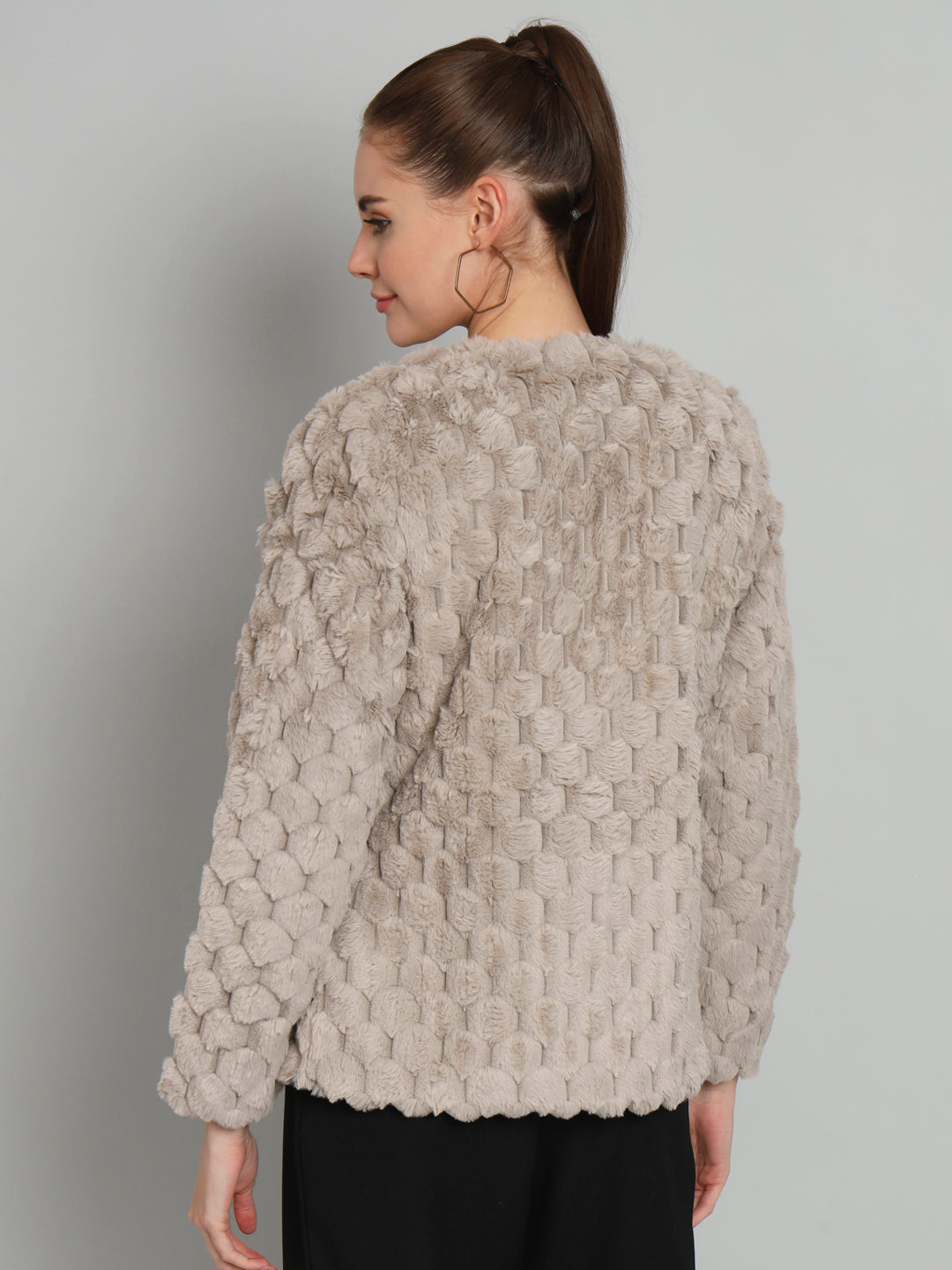 Grey Soft Fur Button Jacket