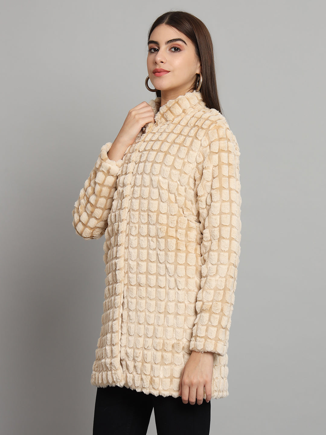 Womens Beige Fur Overcoat