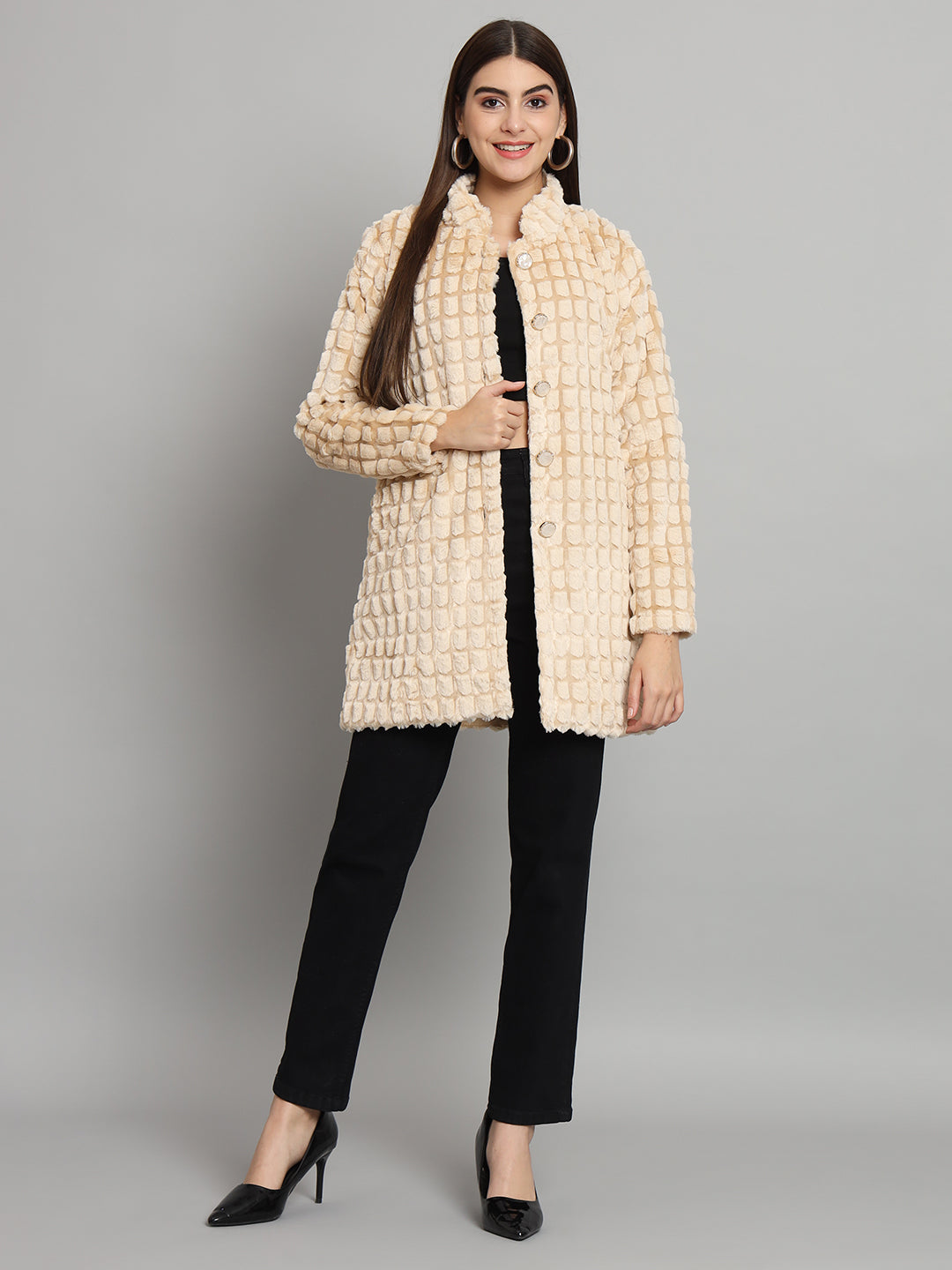 Womens Beige Fur Overcoat