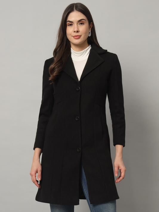 BROOWL Women Single-breasted Longline Woollen Coat