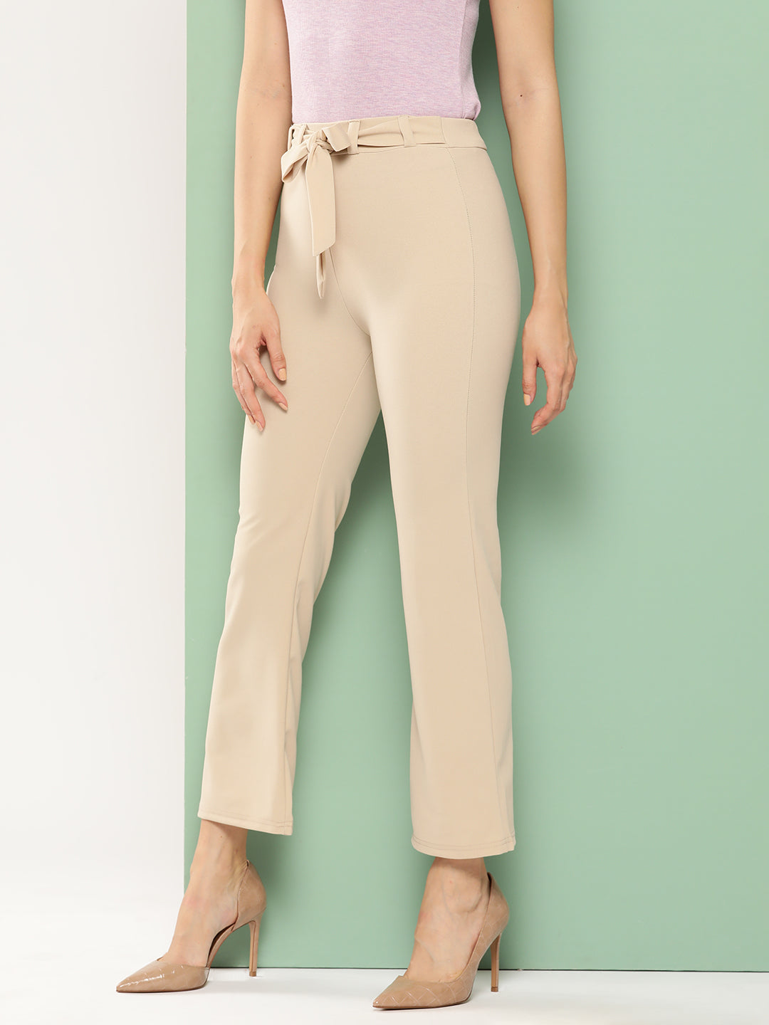 BROOWL Women Smart Solid High-Rise Trousers