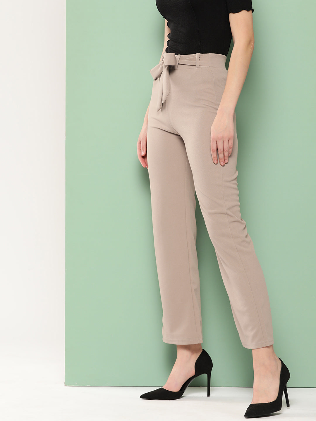 BROOWL Women Smart Solid High-Rise Trousers