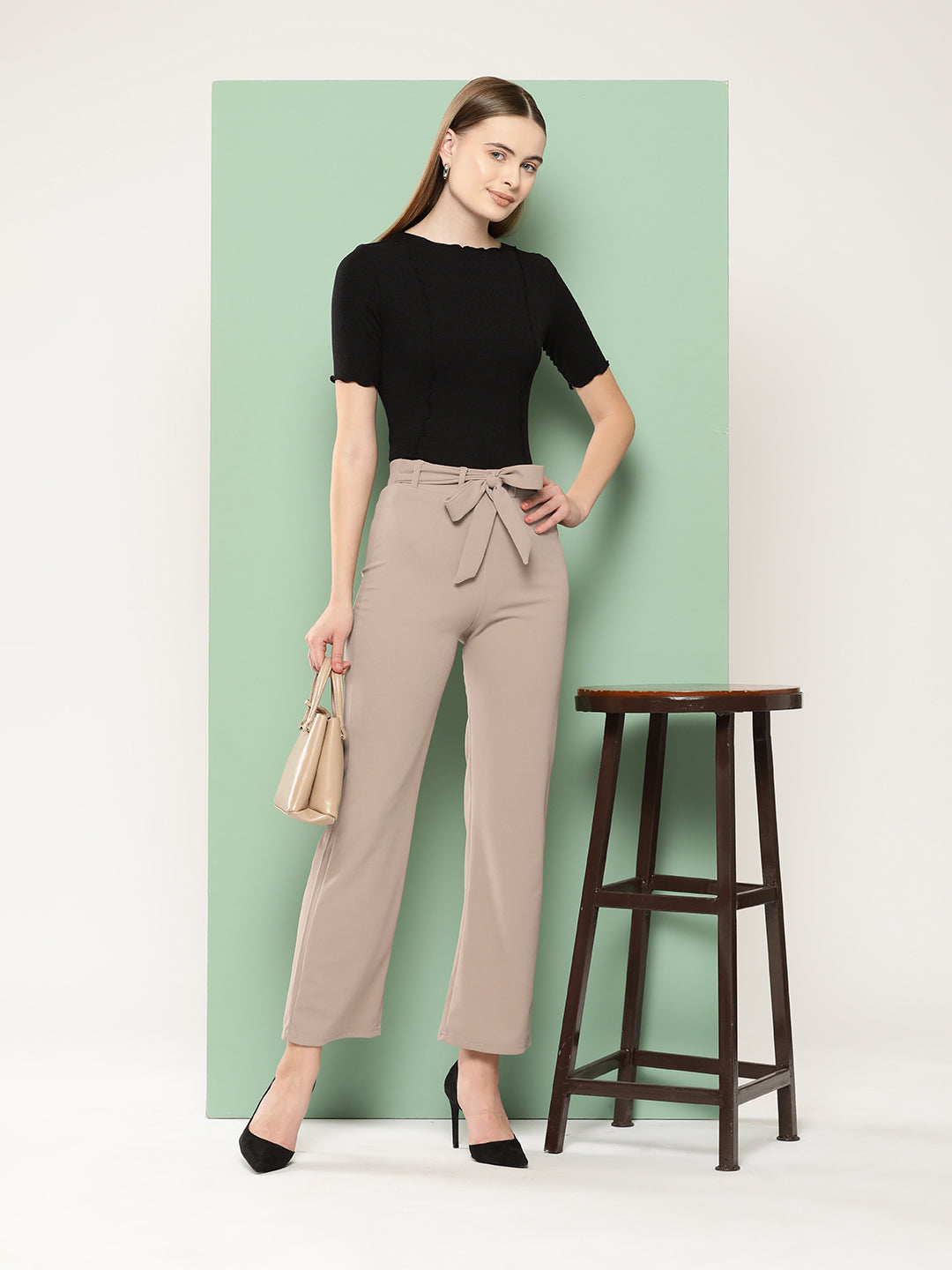 BROOWL Women Smart Solid High-Rise Trousers