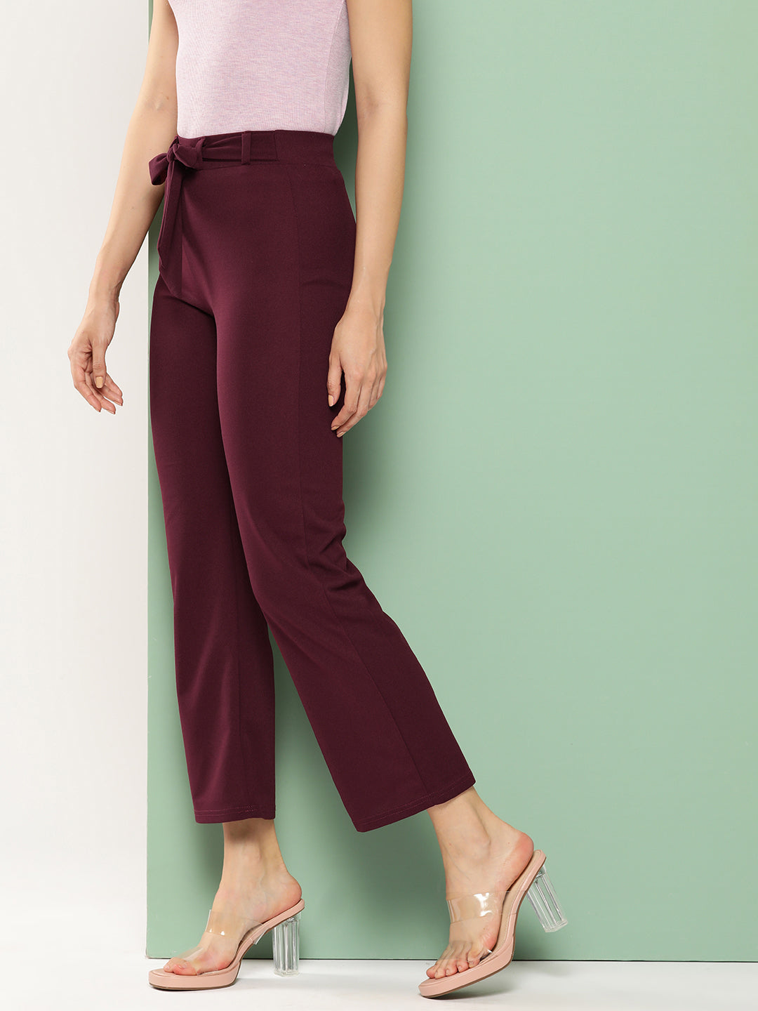 BROOWL Women Smart Solid High-Rise Trousers